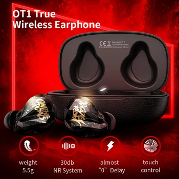 Whizzer TWS Fones de ouvido Bluetooth Estéreo 3D sem Fio, Fones de ouvido NC Esportes Fone de ouvido hi-fi-bass Impermeável Bluetooth Airdots com microfone OT1