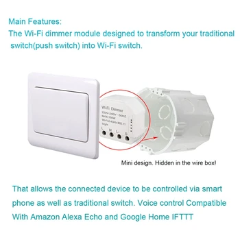 Wi-fi Smart Dimmer Módulo de 220V-240V 150W Controlador Temporizador Interruptor de Luz de Controlo por Voz Funciona Para Tuya Amazon Alexa Inicial do Google Iftt
