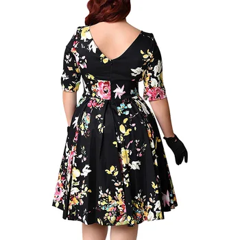 Wipalo Grande Tamanho 3XL para 9XL Mulheres de Vestido Vintage Zíper estampa Floral Túnica Grande Balanço Vestido Plus Size Vestidos Para Mulheres 2 Cores