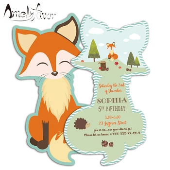 Woodland Tema Animal Fox Cartão De Convite De Festa Decorações De Suprimentos Do Chuveiro De Bebê Evento Festa De Aniversário, Convite Personalizado
