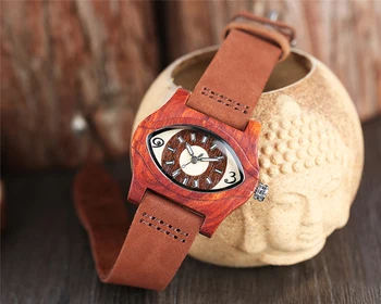 YISUYA Anjo Criativo Olhos das Mulheres Natural Vermelho de Madeira Relógios de Moda Quartzo pulseira de Couro Elegante Relógio de Pulso Relógio de Presente para Homens