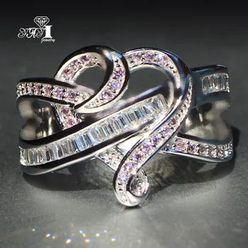 YaYI Jóia da Princesa Corte 3.9 CT Branco Zircão Cor de Prata Anéis de Noivado casamento Coração Anéis de Meninas Partido Anéis Presentes