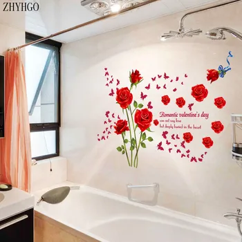 ZHYHGO rosas vermelhas adesivos de parede sala de estar, quarto de casal, decoração do art adesivos de flores murais sofá de fundo