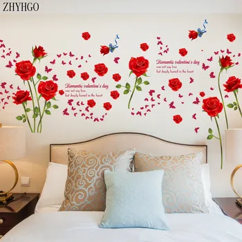 ZHYHGO rosas vermelhas adesivos de parede sala de estar, quarto de casal, decoração do art adesivos de flores murais sofá de fundo