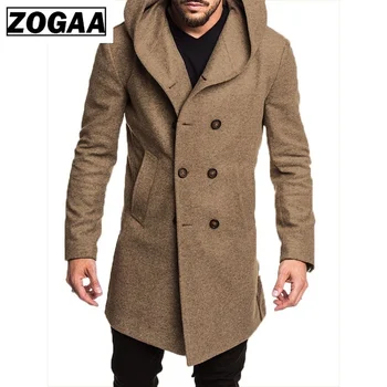 ZOGAA 2019 Mens Casaco Jaqueta de Outono Mens casacos Compridos Casual Cor Sólida de Lã Casaco para Homens Roupas longo casaco homens