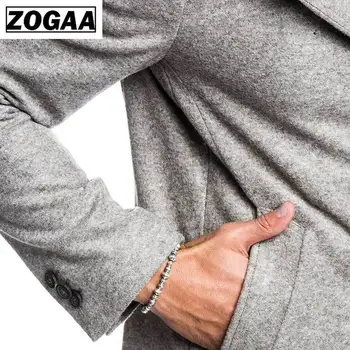 ZOGAA 2019 Mens Casaco Jaqueta de Outono Mens casacos Compridos Casual Cor Sólida de Lã Casaco para Homens Roupas longo casaco homens