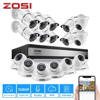 ZOSI 1080p 16CH Sistema de Vigilância de Vídeo com 16pcs de 2.0 MP de Visão Noturna Exterior/Interior Home Câmeras de Segurança 16CH CCTV DVR Kit