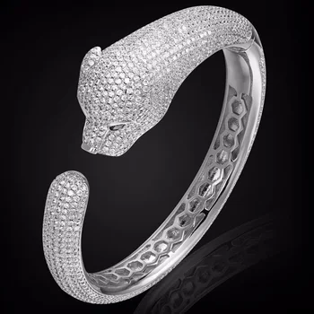 Zlxgirl mulheres tamanho Leopardo Animal pulseira e bracelete da jóia do Metal Clássico de cobre e micro pave configuração da pulseira do casal jóias