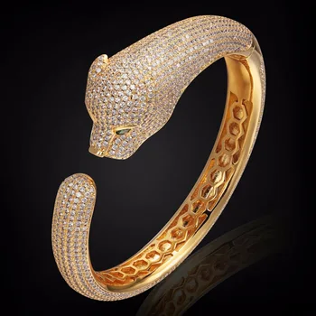 Zlxgirl mulheres tamanho Leopardo Animal pulseira e bracelete da jóia do Metal Clássico de cobre e micro pave configuração da pulseira do casal jóias