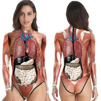 Órgãos humanos Visceral Estrutura do Tecido do Maiô Calças de Halloween Muscular trajes de Banho Bodysuit 3D Mulheres de Maiô Esporte maiô