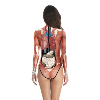 Órgãos humanos Visceral Estrutura do Tecido do Maiô Calças de Halloween Muscular trajes de Banho Bodysuit 3D Mulheres de Maiô Esporte maiô